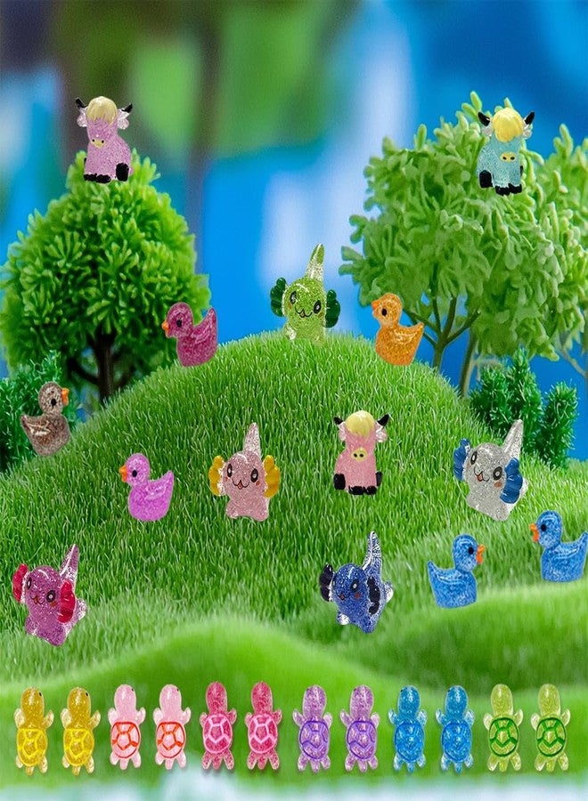AWEELON 86pcs Mini Resin Animal Figurines,Including Glitter Glowing Duck Bunny Turtle Highland Cow, Glitter Axolotl, Aquarium Dollhouse Decor - Image 3